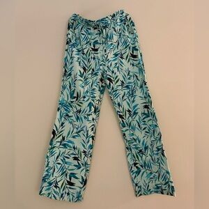Leaf Print Wide-Leg Pants